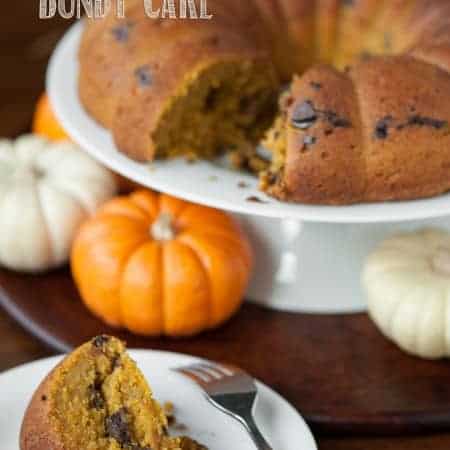 This incredibly moist homemade Pumpkin Chocolate Chip Bundt Cake has just the right amount of sweet by combining decadent cake with a chocolate chunk middle.