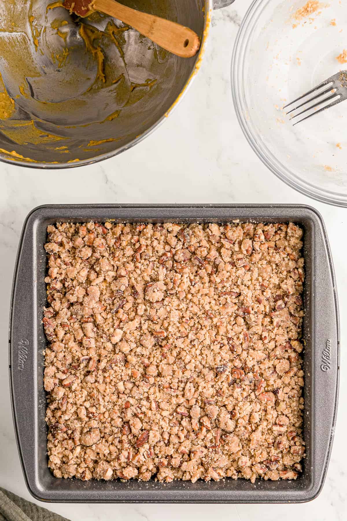 pumpkin coffee cake before going into the oven.
