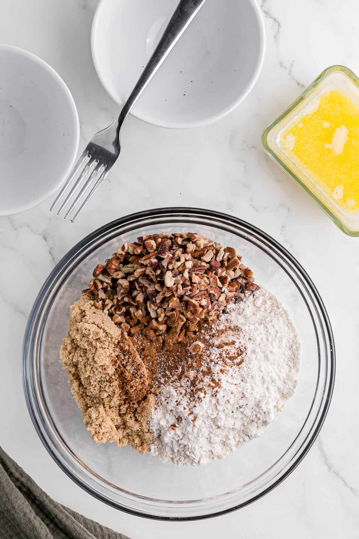pecan streusel ingredients in bowl.