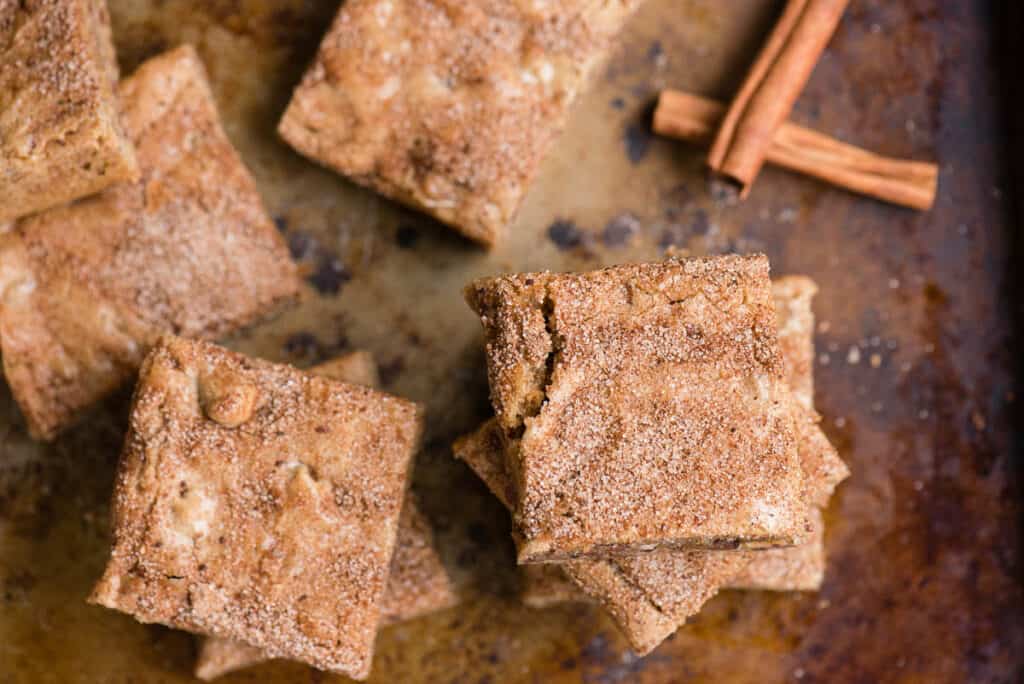 homemade blondies with cinnamon sugar topping