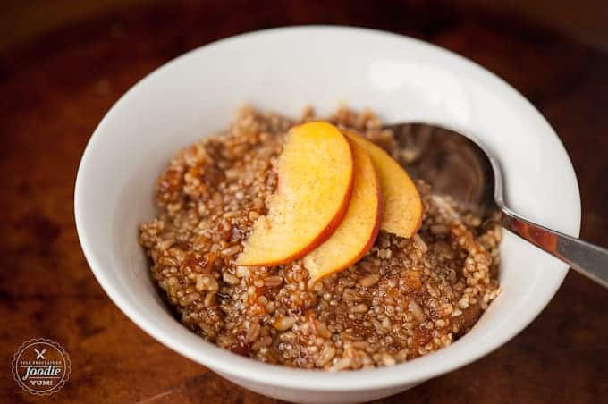 Quinoa Oatmeal with Ginger Peach Compote | Self Proclaimed Foodie