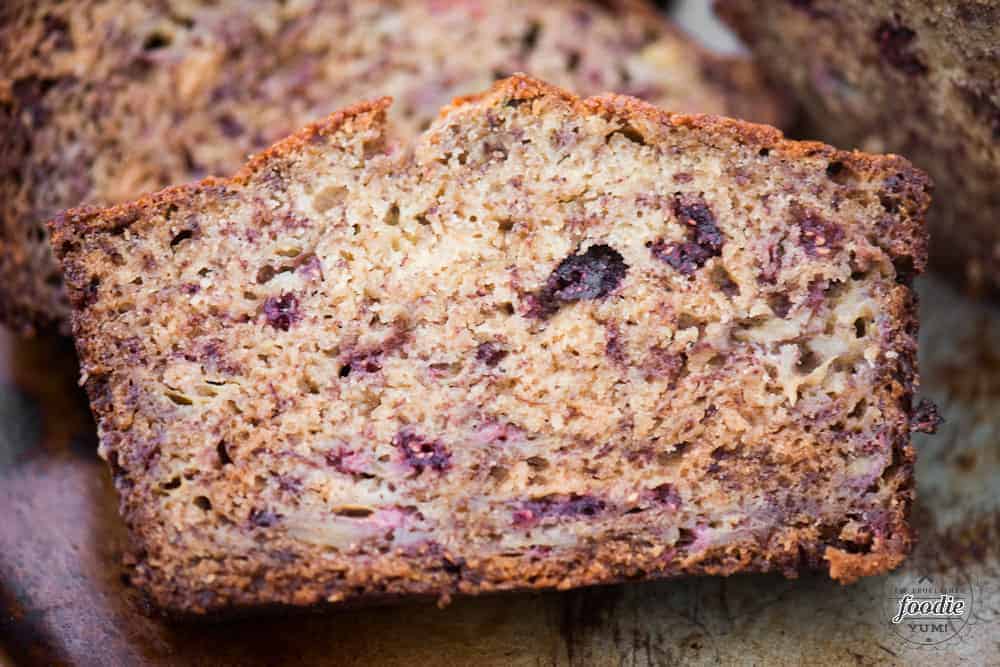 single slice of banana bread recipe made with raspberry.