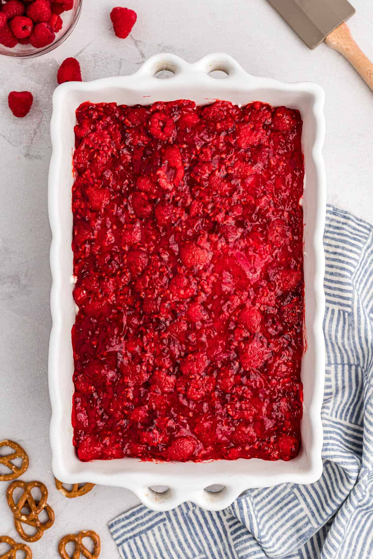 raspberries in jello for raspberry pretzel dessert recipe.