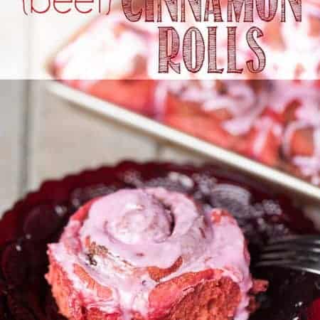 Red Velvet {Beet} Cinnamon Rolls are a super soft and naturally dark pink breakfast pastry that are perfect for a Valentine's Day breakfast.