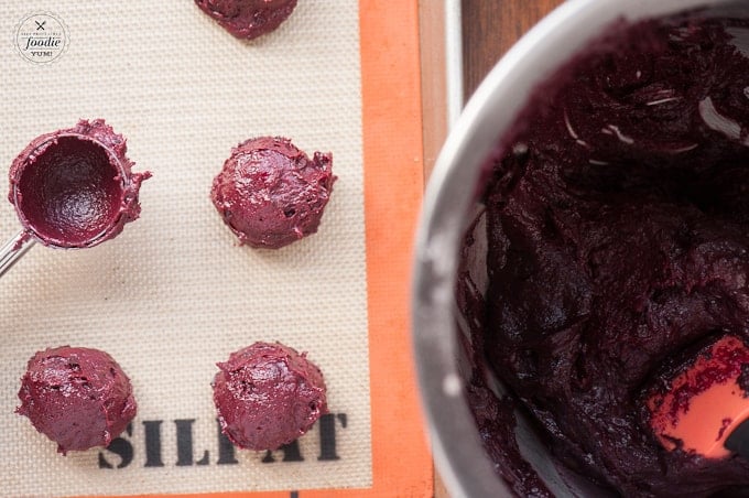 red velvet cookie dough on silpat