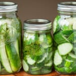 homemade refrigerator dill pickles in mason jars.
