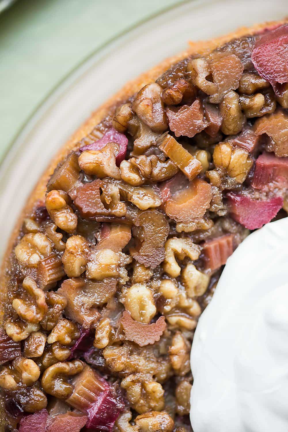 A plate of rhubarb cake