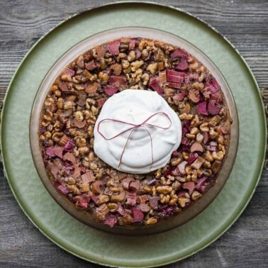 upside down rhubarb walnut cake