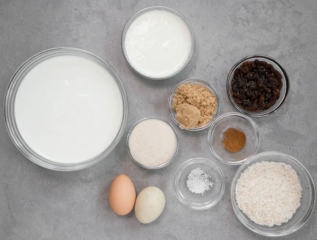 ingredients used to make homemade rice pudding