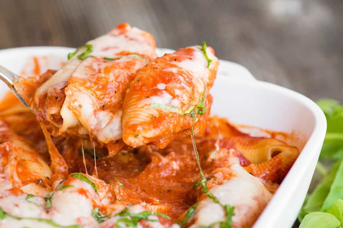stuffed shells covered in sauce