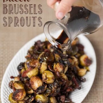 Roasted Balsamic Bacon Brussels Sprouts are an easy and flavorful side dish perfect for a weekday family dinner or a Thanksgiving or Christmas holiday meal.