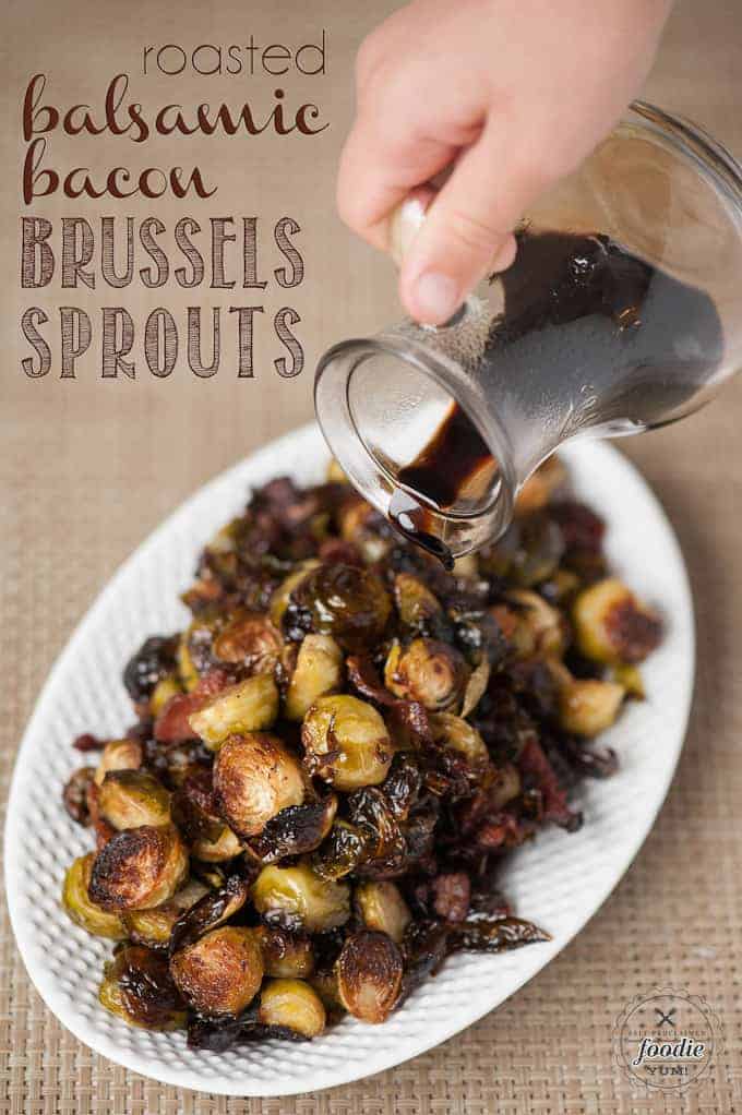 Roasted Balsamic Bacon Brussels Sprouts are an easy and flavorful side dish perfect for a weekday family dinner or a Thanksgiving or Christmas holiday meal. 