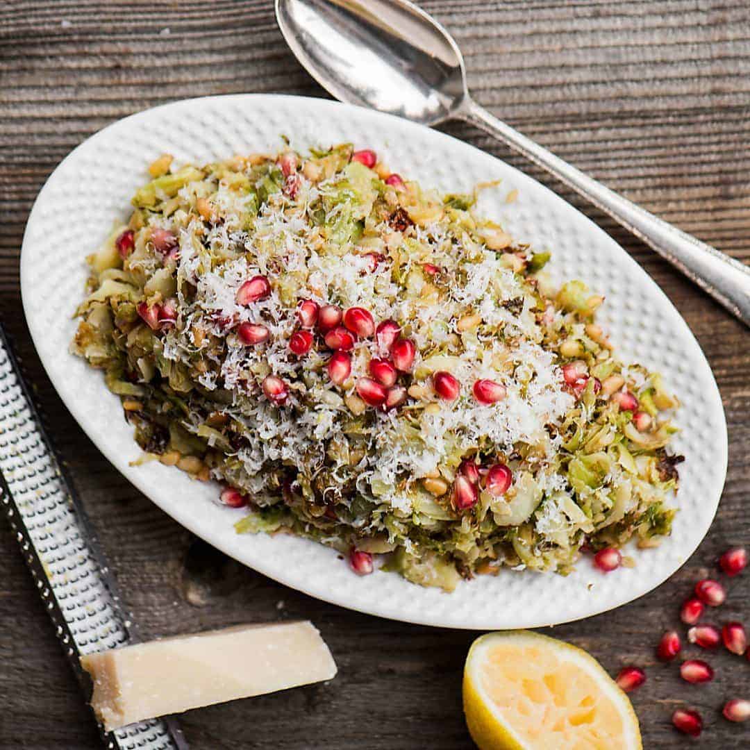 brussel sprouts salad with parmesan and pomegranate