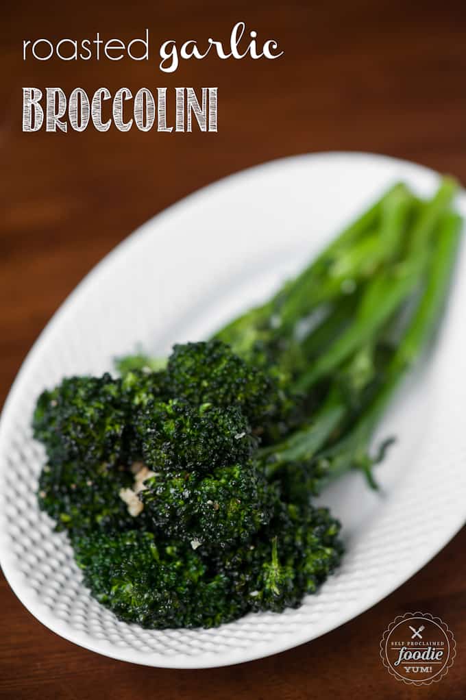 roasted garlic broccolini on a plate