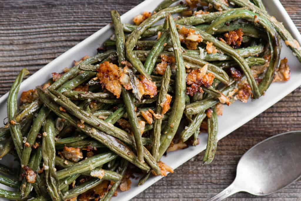 roasted green beans with garlic and parmesan.