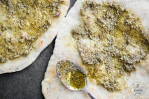flatbread crusts with pesto