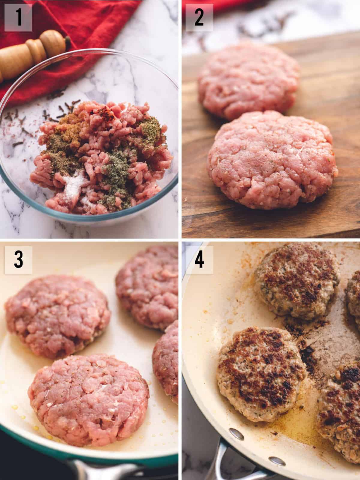 step by step process photos of how to make breakfast sausage patties