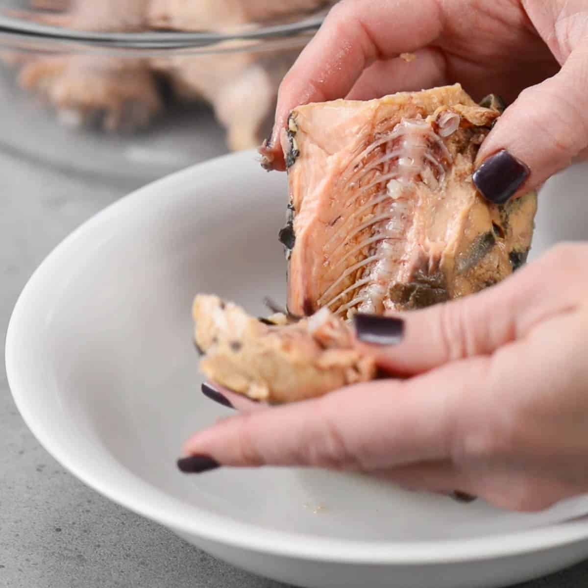 removing the bones from canned salmon