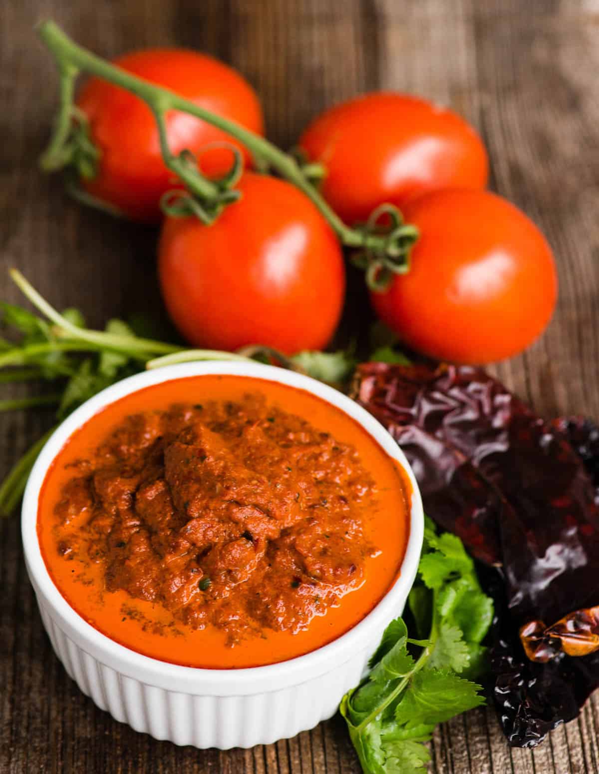 salsa roja with tomatoes and dried chiles.