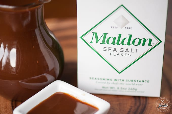 maldon sea salt flake box next to caramel