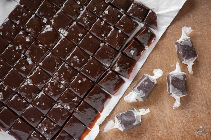 salted mocha caramels laid out