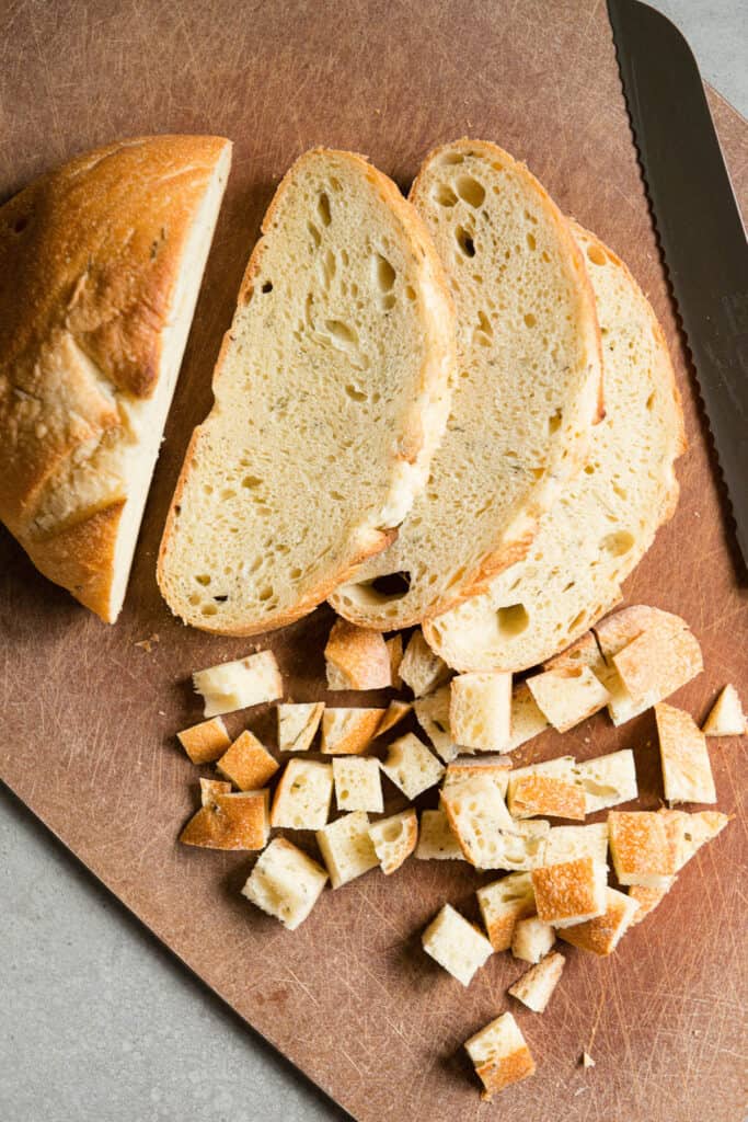 sliced and cubed bread
