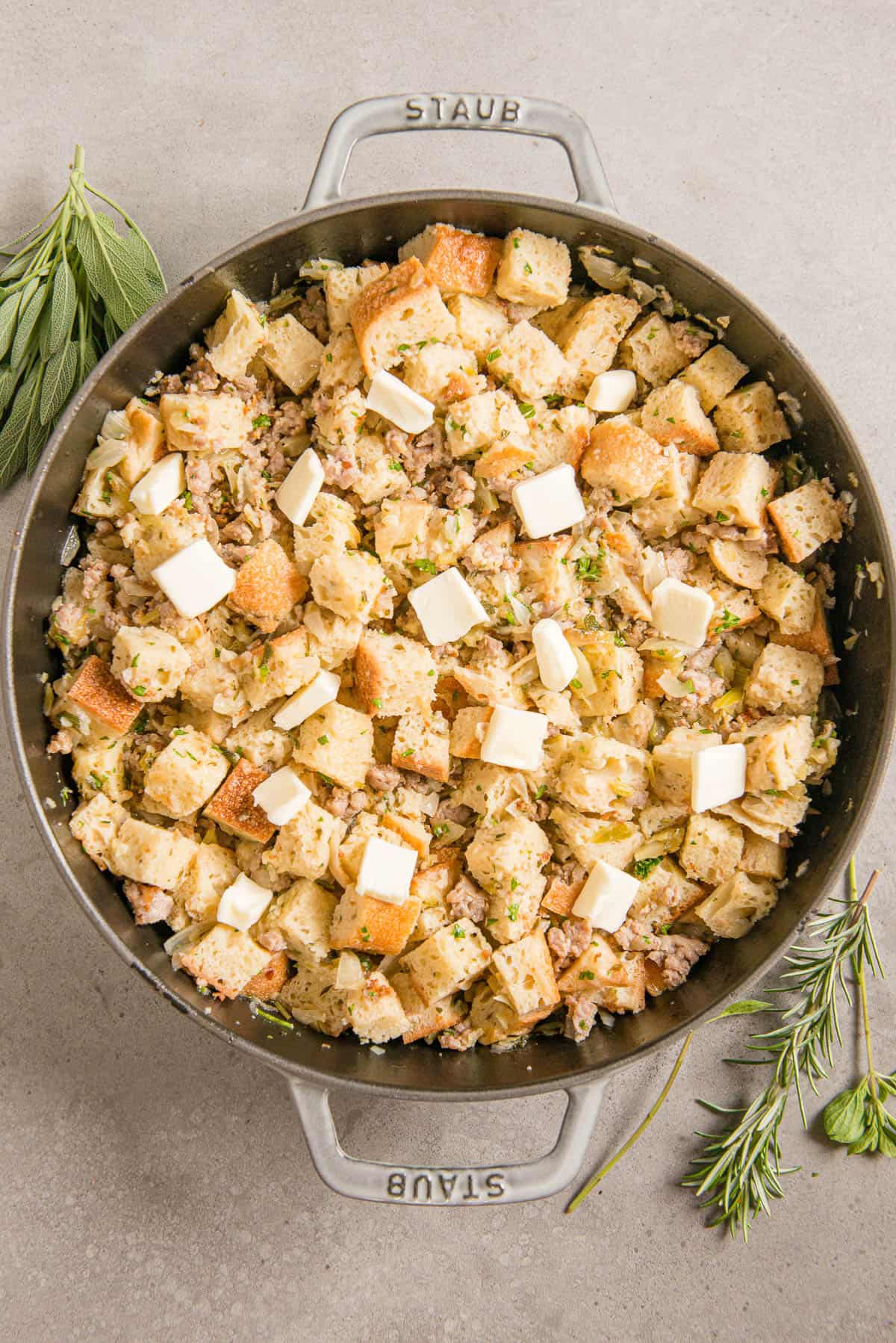 sausage dressing before oven