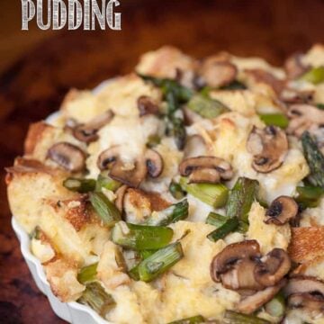 a close up of savory bread pudding