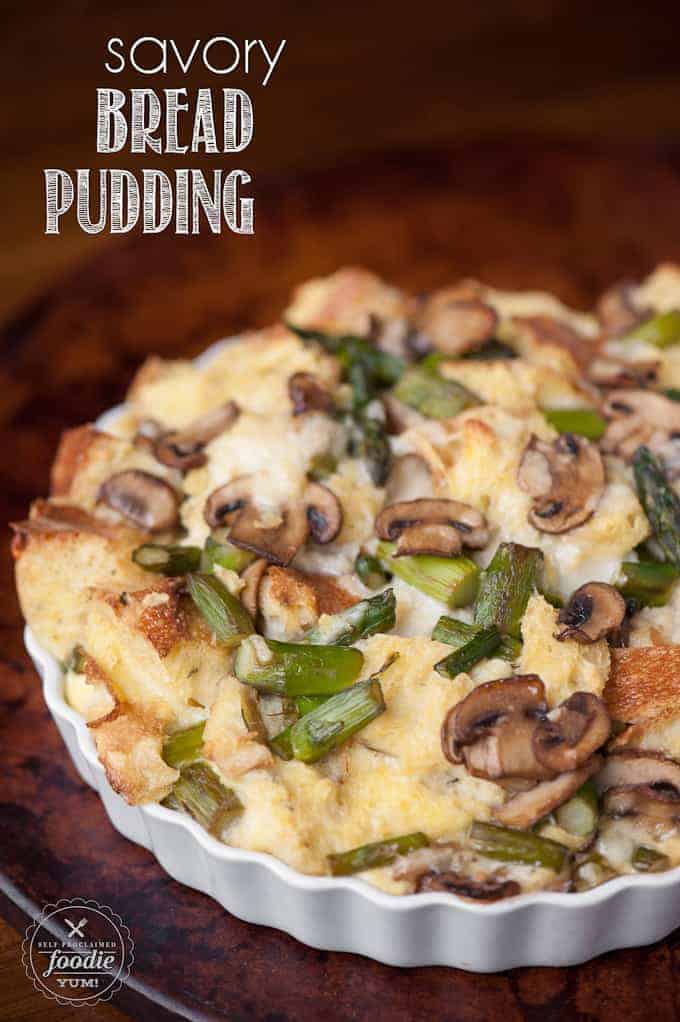 a close up of savory bread pudding