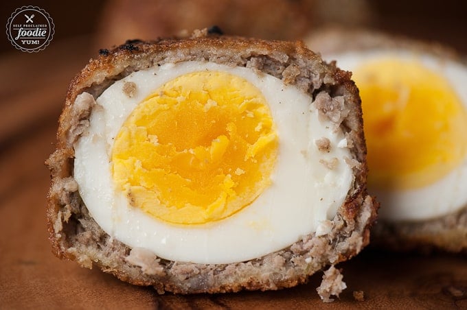 Scotch egg that has been cut in half