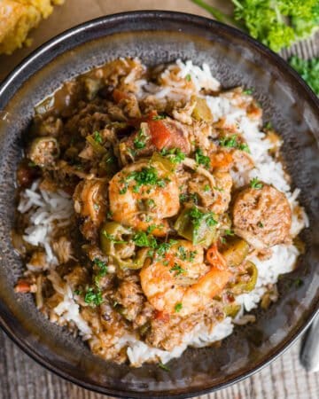 homemade Seafood Gumbo over rice