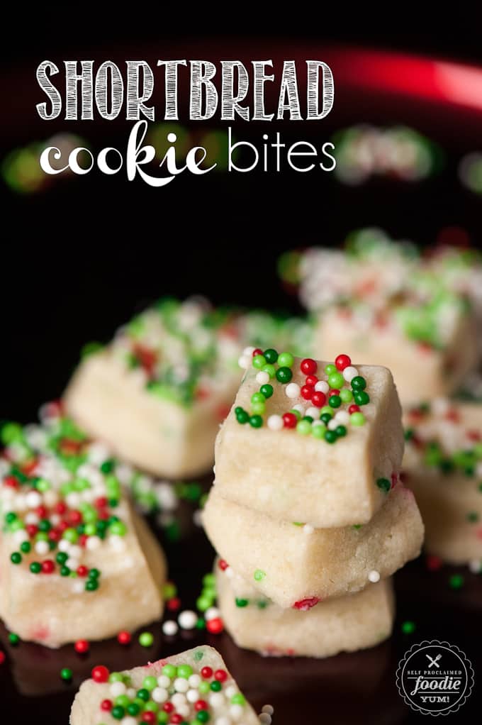 stack of christmas decorated shortbread cookie squares