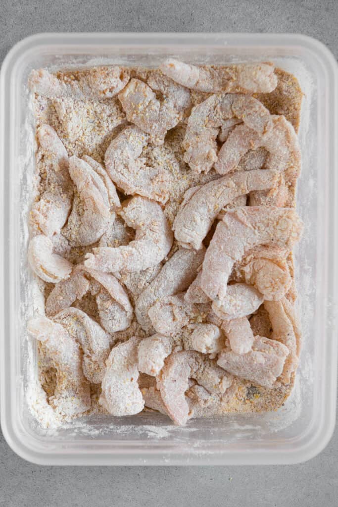 raw shrimp coated in flour and cornmeal