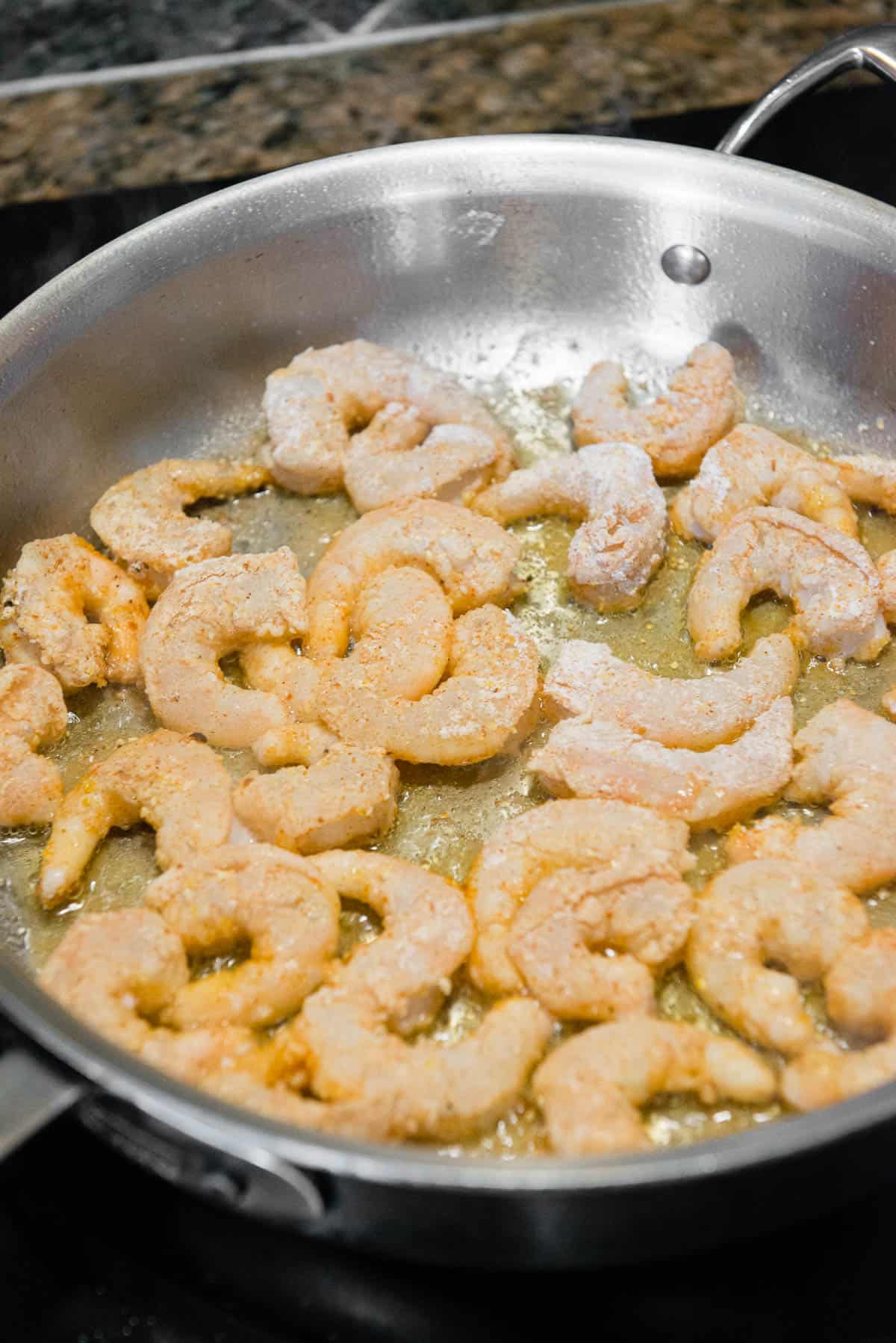 Cooking shrimp in pan