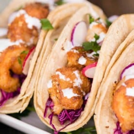 soft tacos with shrimp and coleslaw