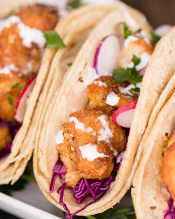 soft tacos with shrimp and coleslaw
