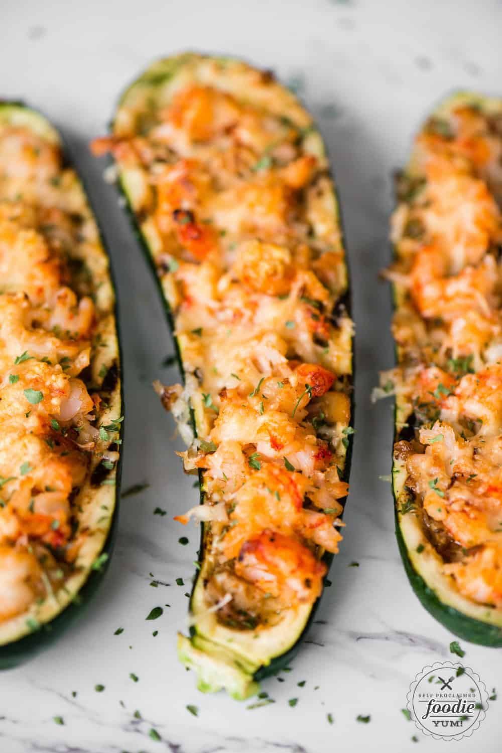 zuchinni boats with shrimp