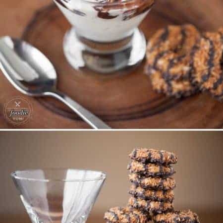 My Sinful Samoa Sundae is the ultimate dessert using Girl Scout Samoa cookies, homemade coconut ice cream, salted caramel sauce, & Guinness chocolate sauce.