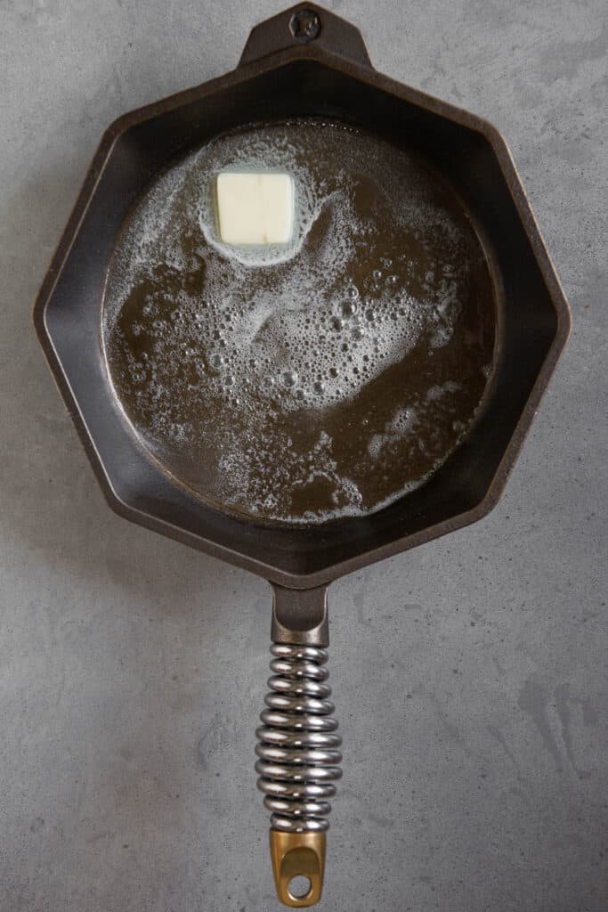 melted butter in finex cast iron skillet