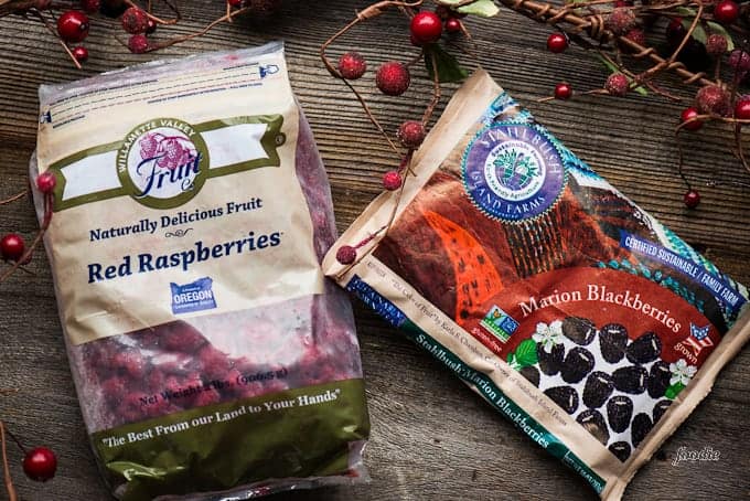 package of frozen raspberries and blackberries