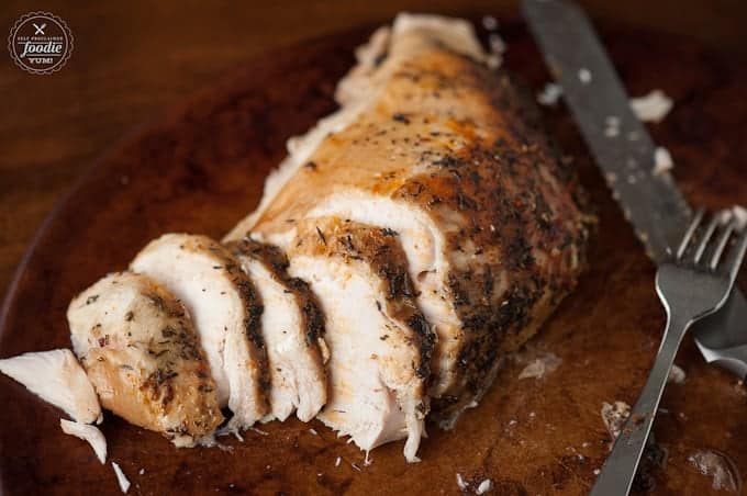 Thanksgiving dinner for two with sliced crockpot turkey breast