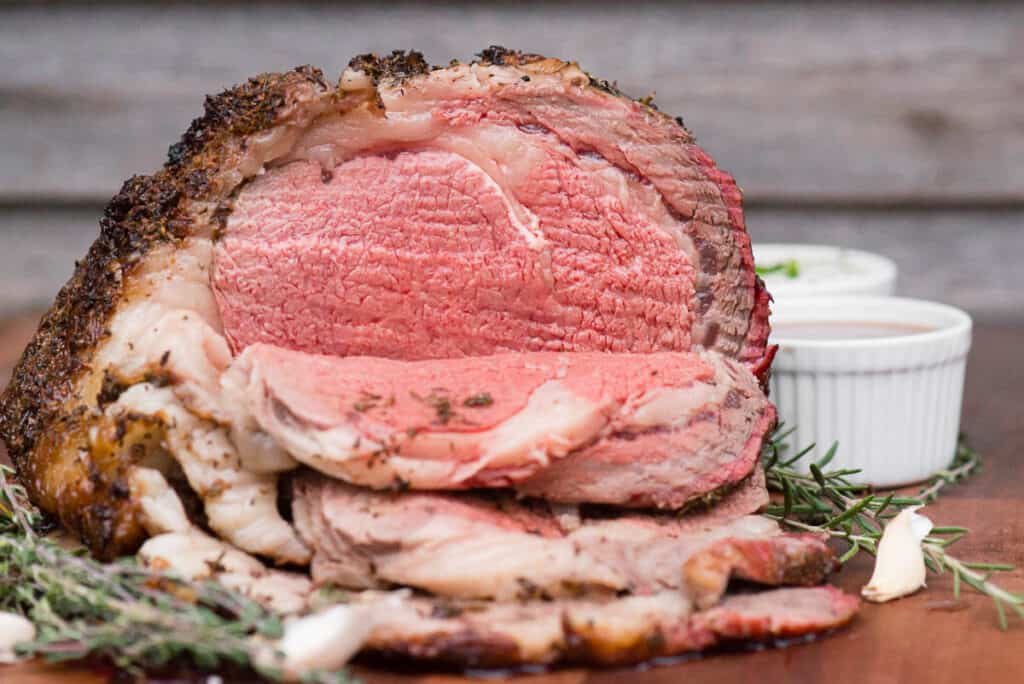 sliced smoked prime rib roast