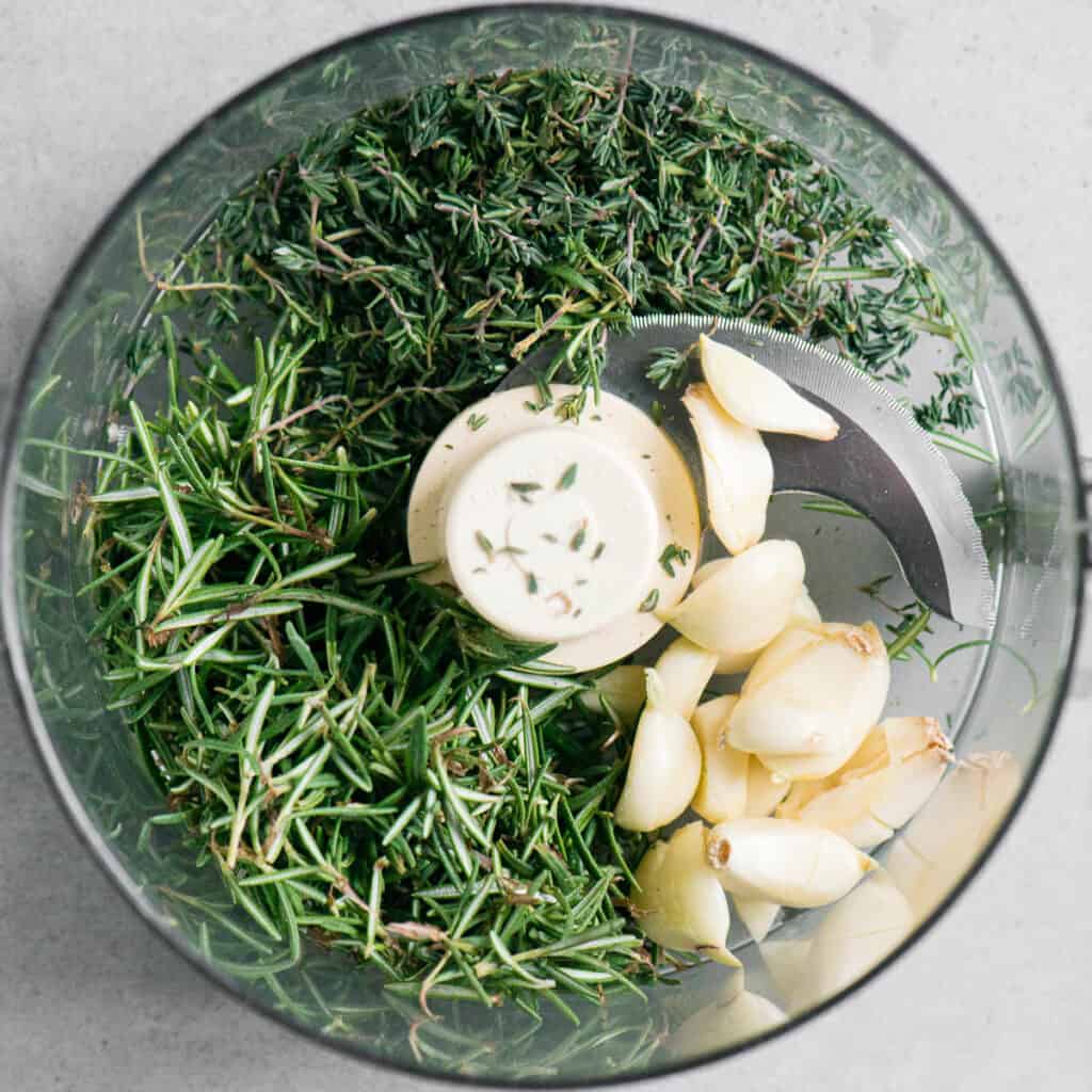 garlic thyme and rosemary in food processor