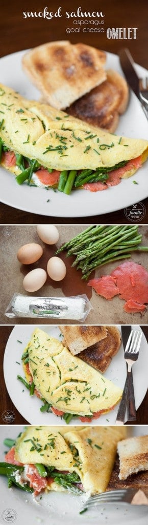 If you\'re looking for a new way to enjoy your eggs at breakfast, this Smoked Salmon Asparagus Goat Cheese Omelet tastes outstanding and is full of protein.