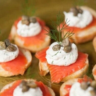 If you're looking for an elegant and tasty yet easy to make appetizer for your next dinner or holiday party, Smoked Salmon Crostini is always a favorite!