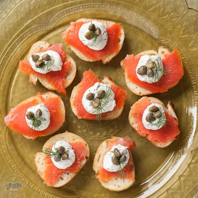 salmon crostini on a plate