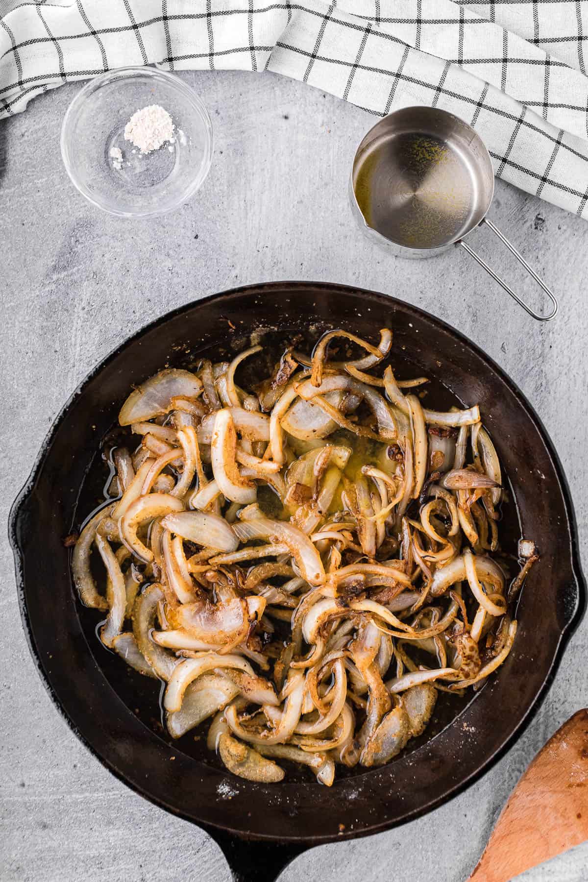 sauteed onions with chicken broth.