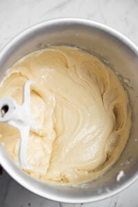mixed coffee cake batter in mixing bowl.