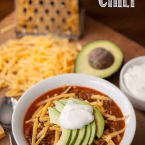 This spicy Southwestern Chili made with ground beef, chorizo, green chile, black and pinto beans is a hearty meal perfect for tailgating on game day!