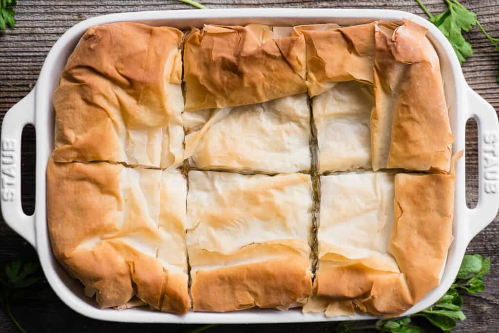 top of Spanakopita cut into pieces